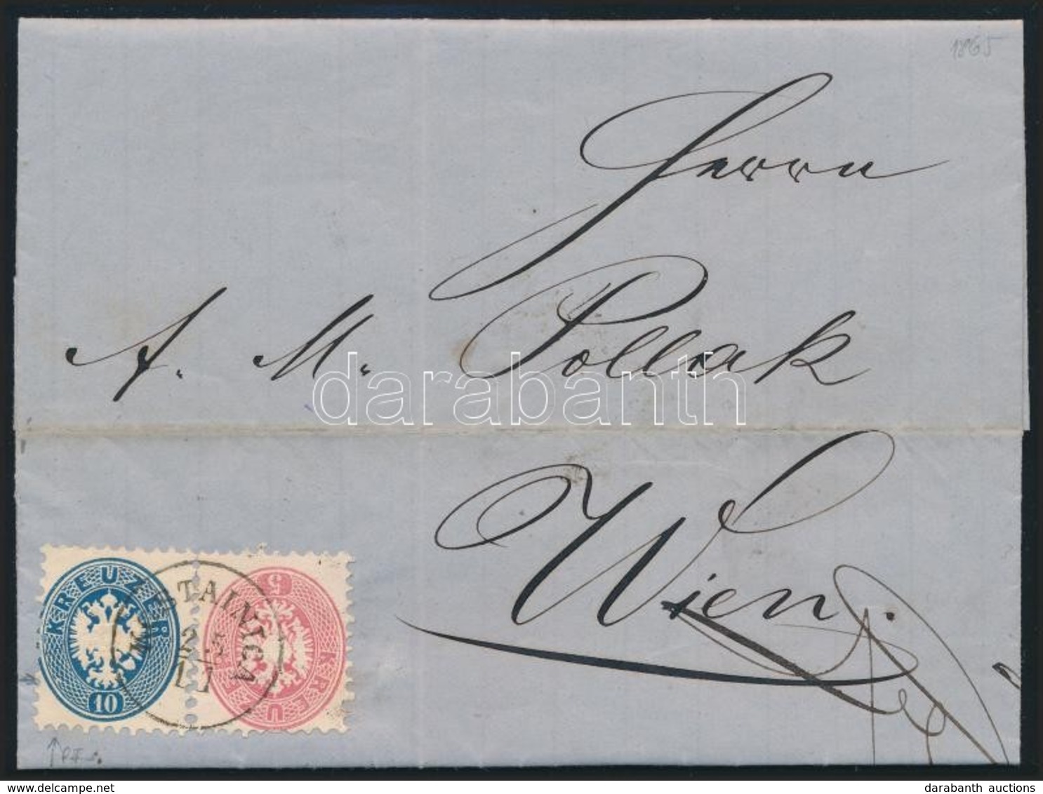 1865 5kr + 10kr Levélen / On Cover 'KOSTAINICA' - 'WIEN' - Other & Unclassified