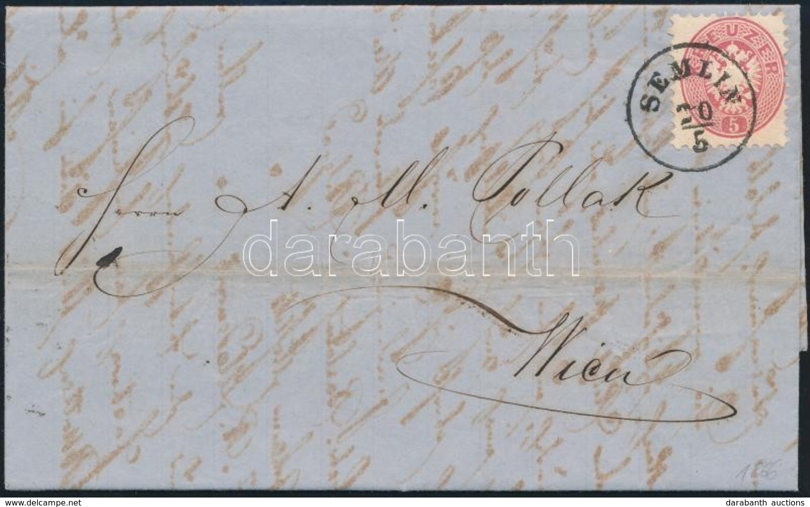 1866 5kr Levélen / On Cover 'SEMLIN' - 'WIEN' - Autres & Non Classés