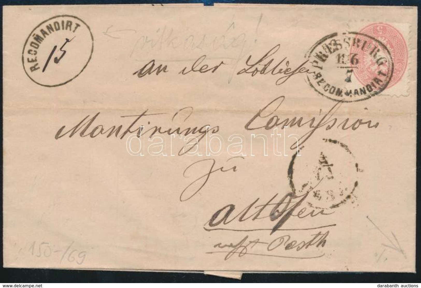 1866 5kr + 10kr Ajánlott Levélen / On Registered Cover 'PRESSBURG / RECOMMANDIRT' (Gudlin 300 P) + 'RECOMANDIRT' - 'ALTO - Autres & Non Classés