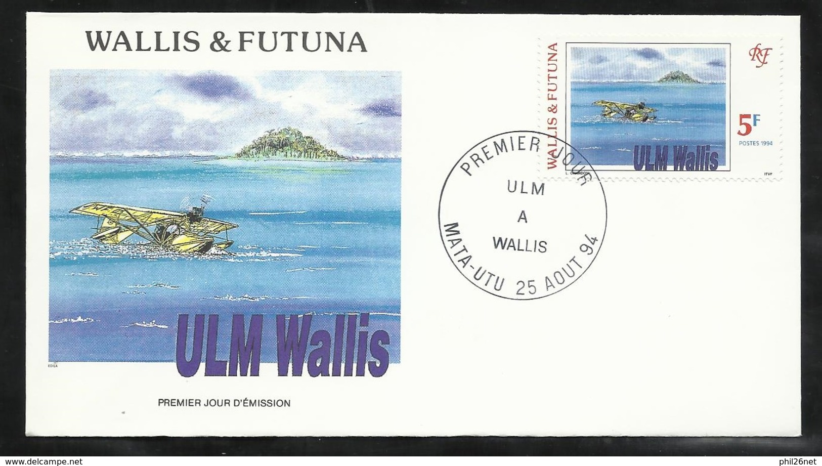 W. Et F. Lettre Illustrée  Premier Jour Mata-Utu Le 25/08/1994 Le N°467  Hydro ULM à Wallis    TB - Altri (Aria)