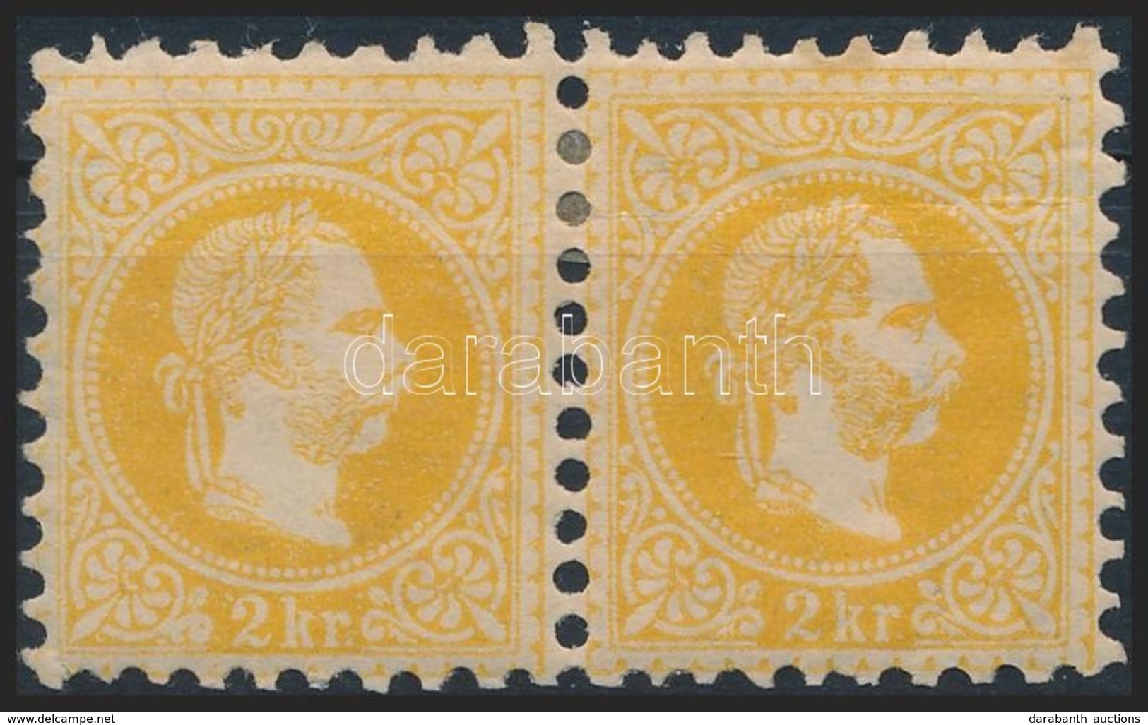 * 1867 2kr Pár Nagy Vízjeldarabbal, Kis Gumitörés / 2kr Pair With Large Watermark, Gum Crease - Autres & Non Classés