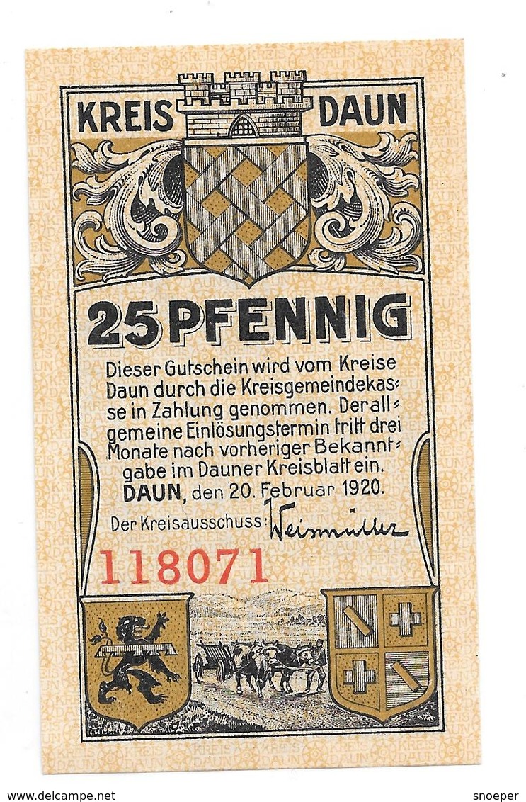 **notgeld Daun 25 Pfennig D7.2 Cat. Val 3,00 Euro - [11] Local Banknote Issues