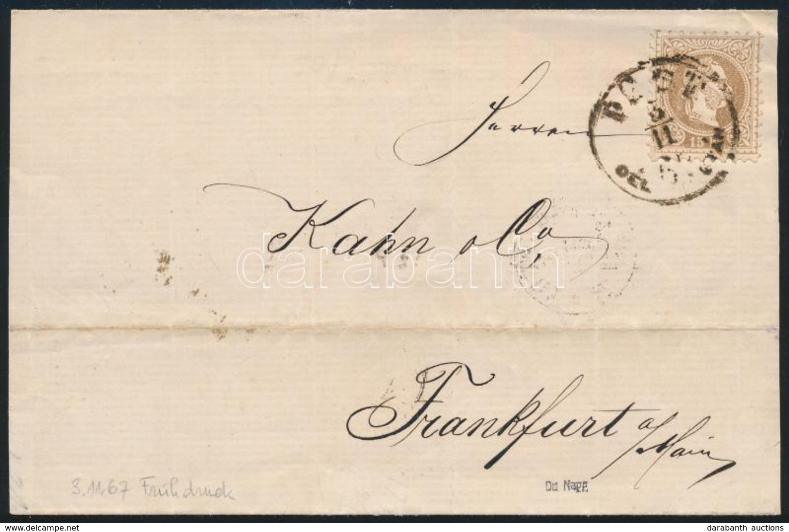1867 15kr Levélen Németországba (rövid Ideig érvényes Tarifa) / On Cover To Germany (this Rate Was Valid Only For A Shor - Autres & Non Classés