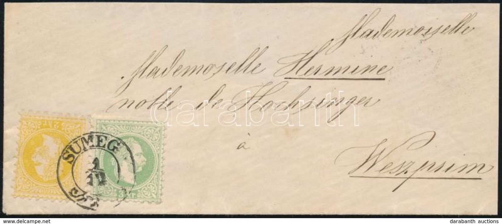 ~1868 2kr + 3kr Levélen / On Cover 'SÜMEG' (2 Hajtóka Hiányzik) - Autres & Non Classés