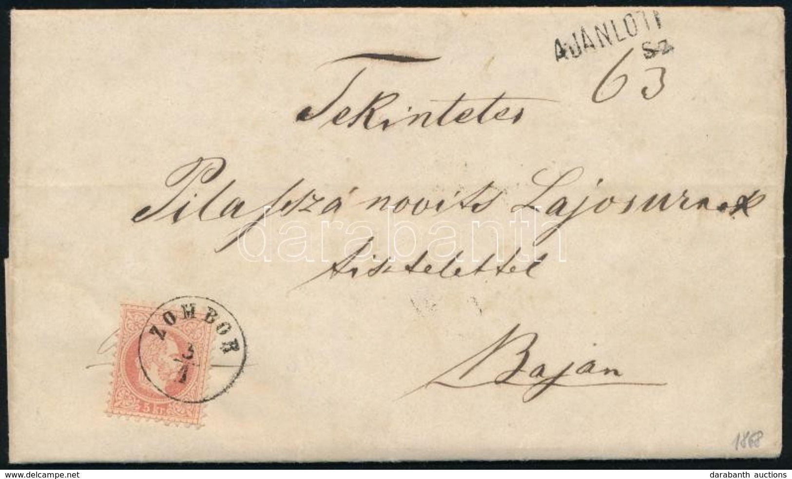 1868 5kr Ajánlott Levélen / On Registered Cover 'ZOMBOR' - Baja - Autres & Non Classés