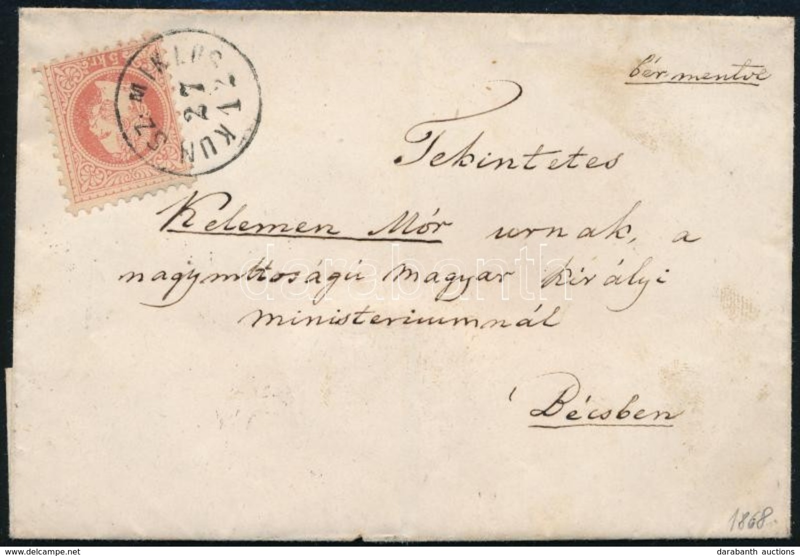 1868 5kr Levélen / On Cover 'KUN SZ. MIKLÓS' - Bécs - Sonstige & Ohne Zuordnung