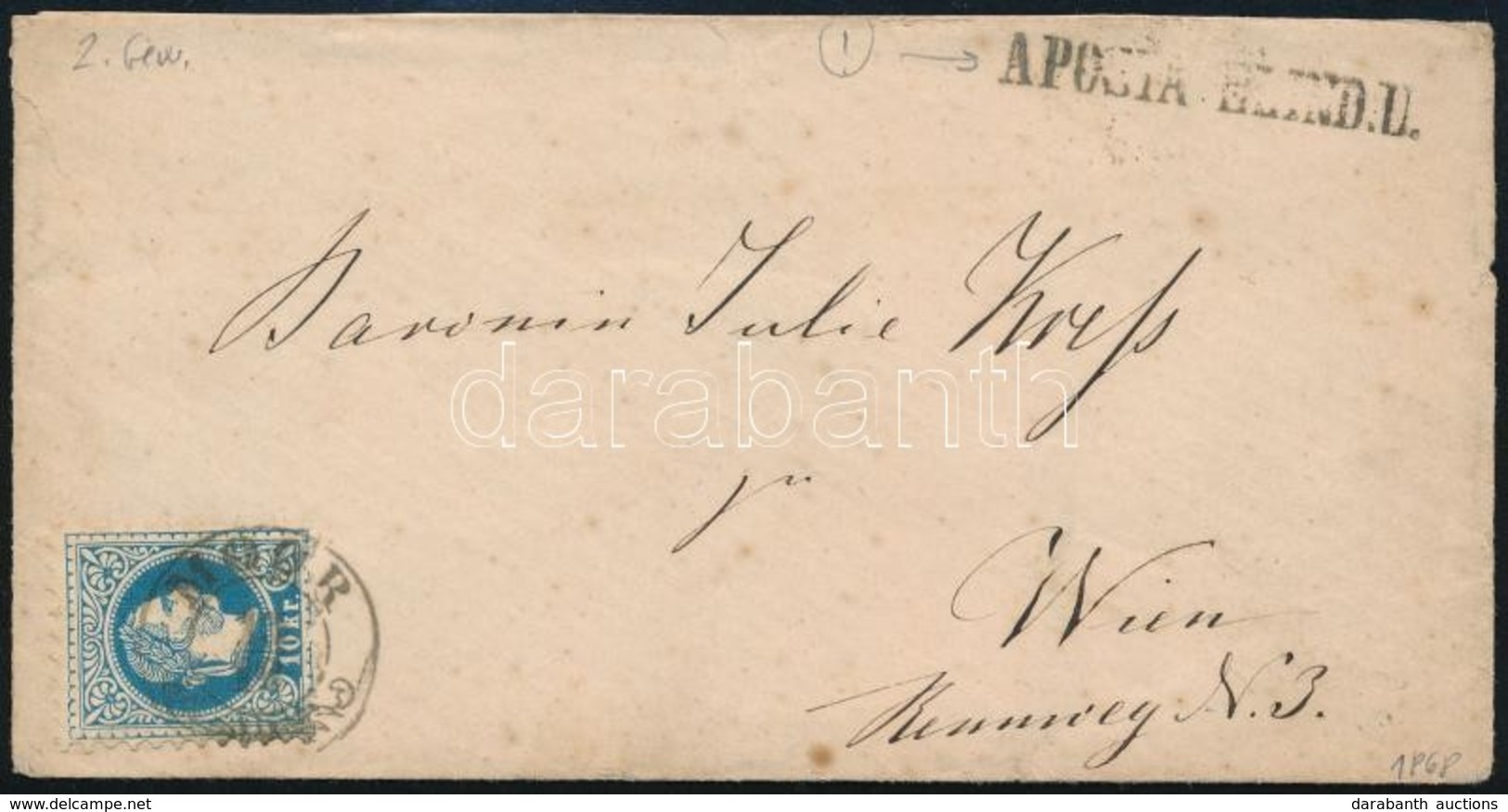 1868 10kr 2. Súlyfokozatú Levélen / On 2nd Weight Class Cover 'MOOR' + 'A POSTA ELIND.U.' - Wien - Autres & Non Classés