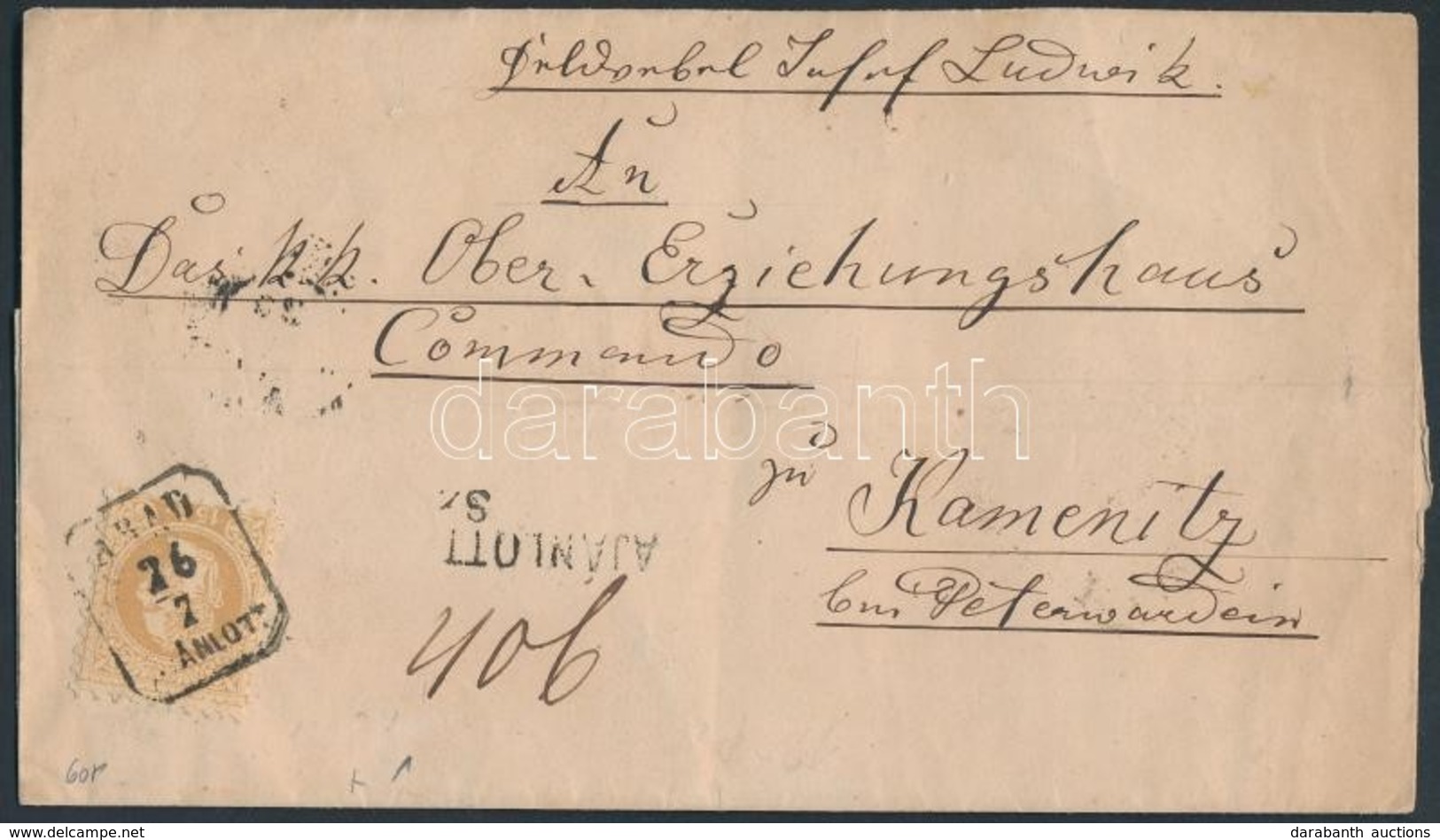 1869 15kr Ajánlott Levélen / On Registered Cover 'ARAD / AJÁNLOTT' - Kamenitz - Autres & Non Classés
