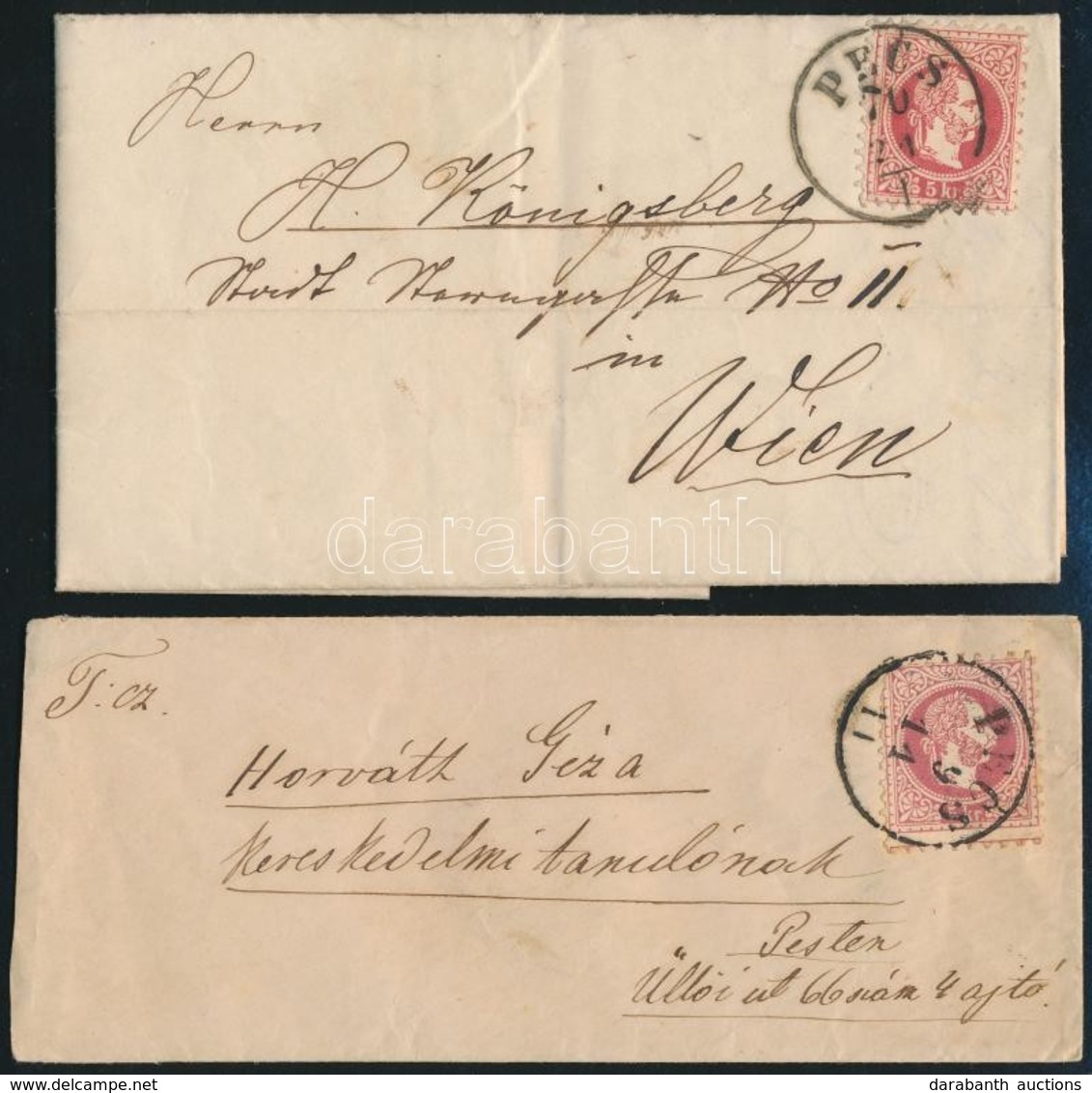 1869-1870 2 Db Küldemény 5kr Bérmentesítéssel / 2 Covers With 5kr Franking 'PÉCS' - Sonstige & Ohne Zuordnung
