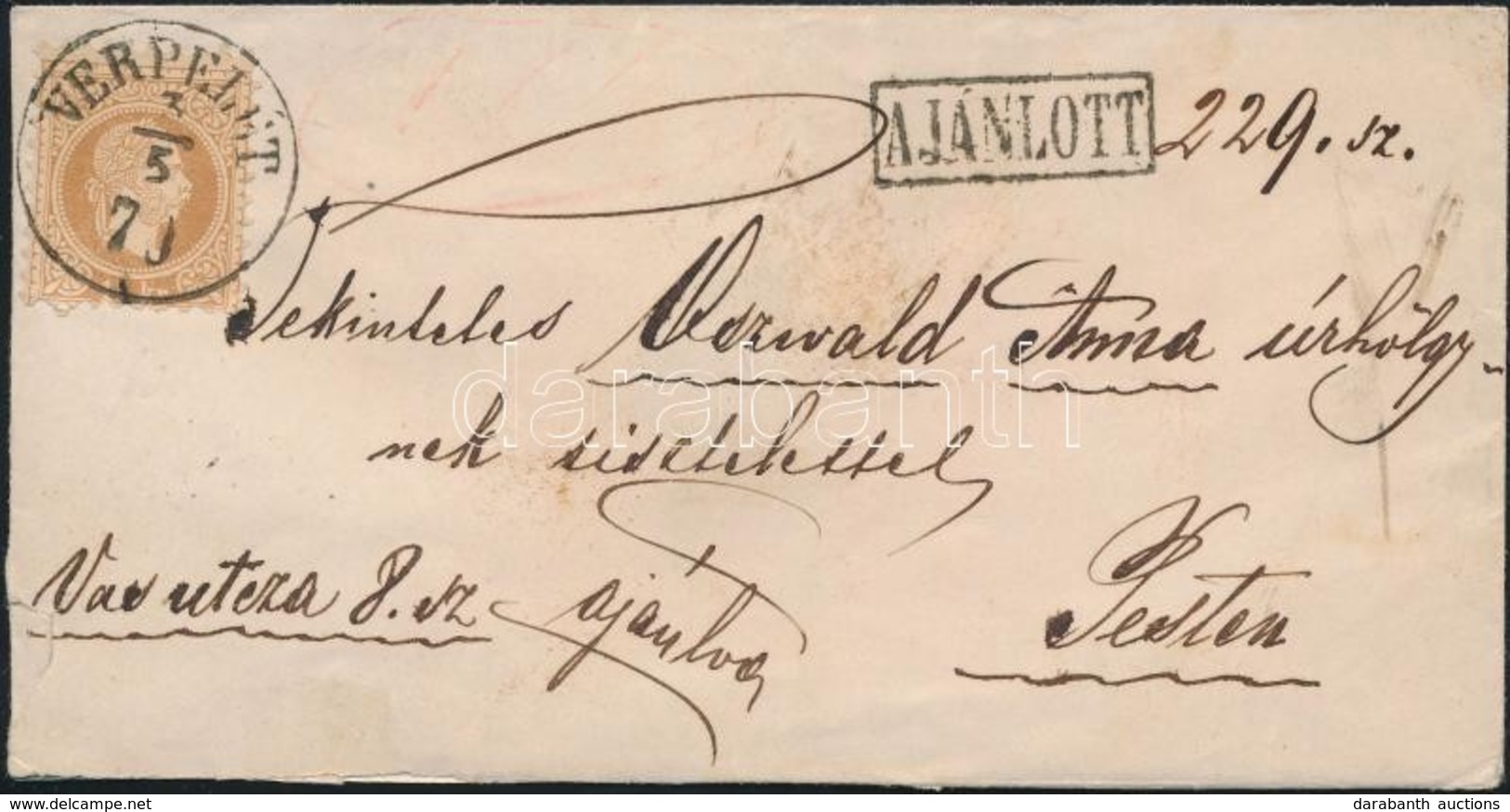 1870 15kr Ajánlott Levélen / On Registered Cover 'VERPELÉT' - Pest - Sonstige & Ohne Zuordnung