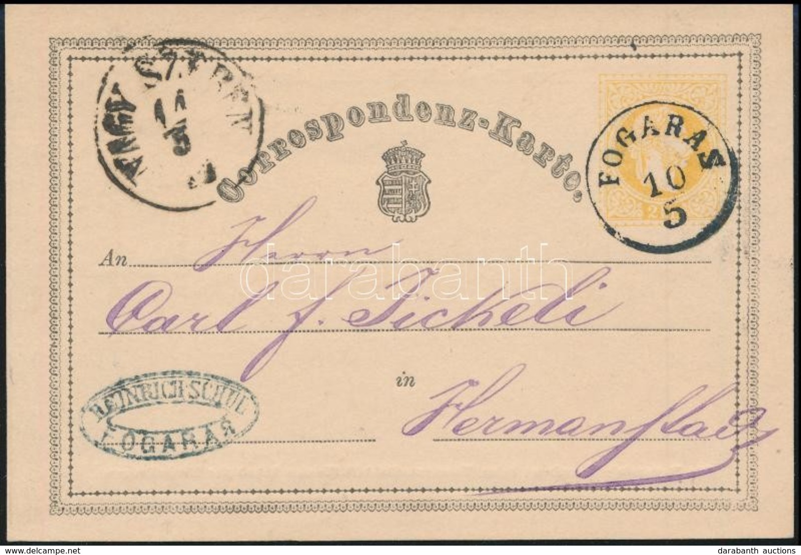 1871 2kr Díjjegyes Levelezőlap / PS-card 'FOGARAS' - 'NAGY-SZEBEN' - Autres & Non Classés