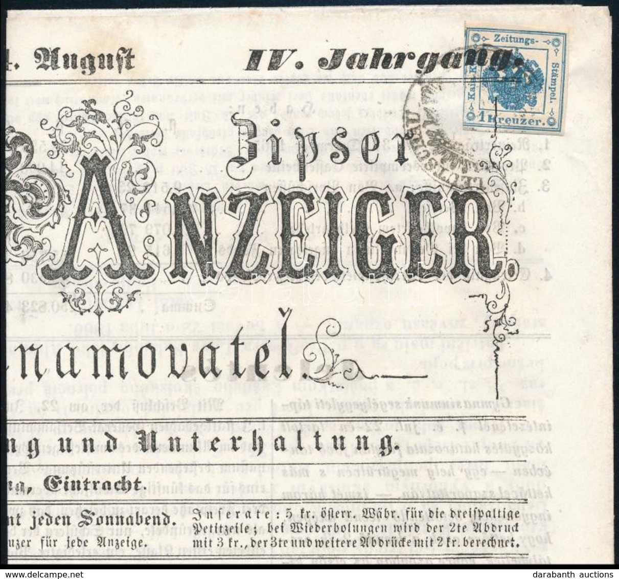 1866 Szepesi értesítő Lőcsei újság Címlapja Előérvénytelenített Hírlapilleték Bélyeggel /  Newspaper Front Page With Pre - Other & Unclassified