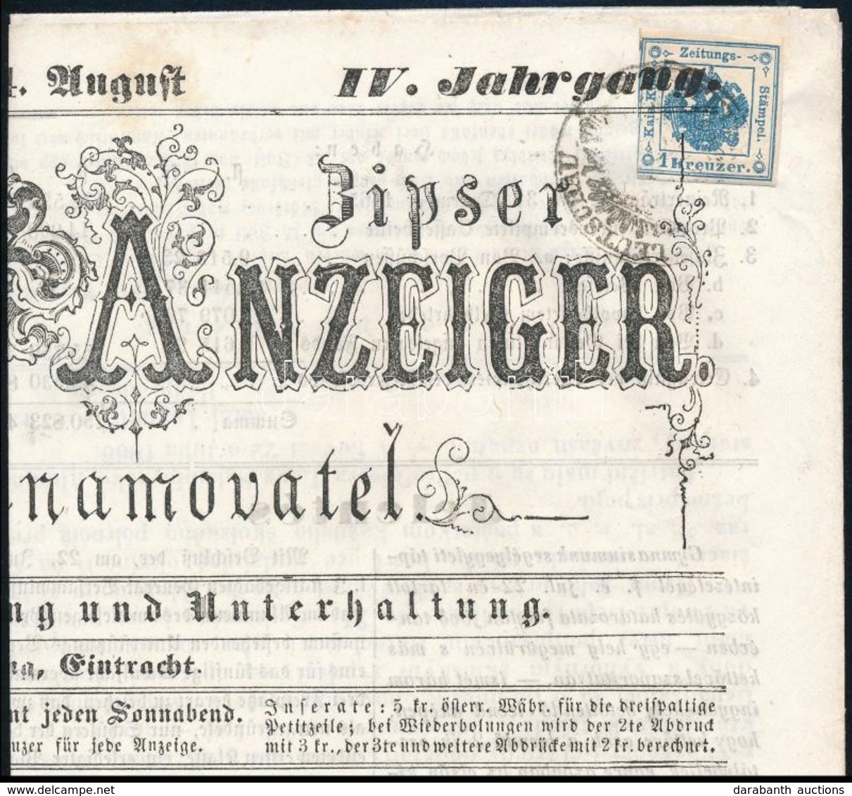 1866 Szepesi értesítő Lőcsei újság Címlapja Előérvénytelenített Hírlapilleték Bélyeggel /  Newspaper Front Page With Pre - Autres & Non Classés