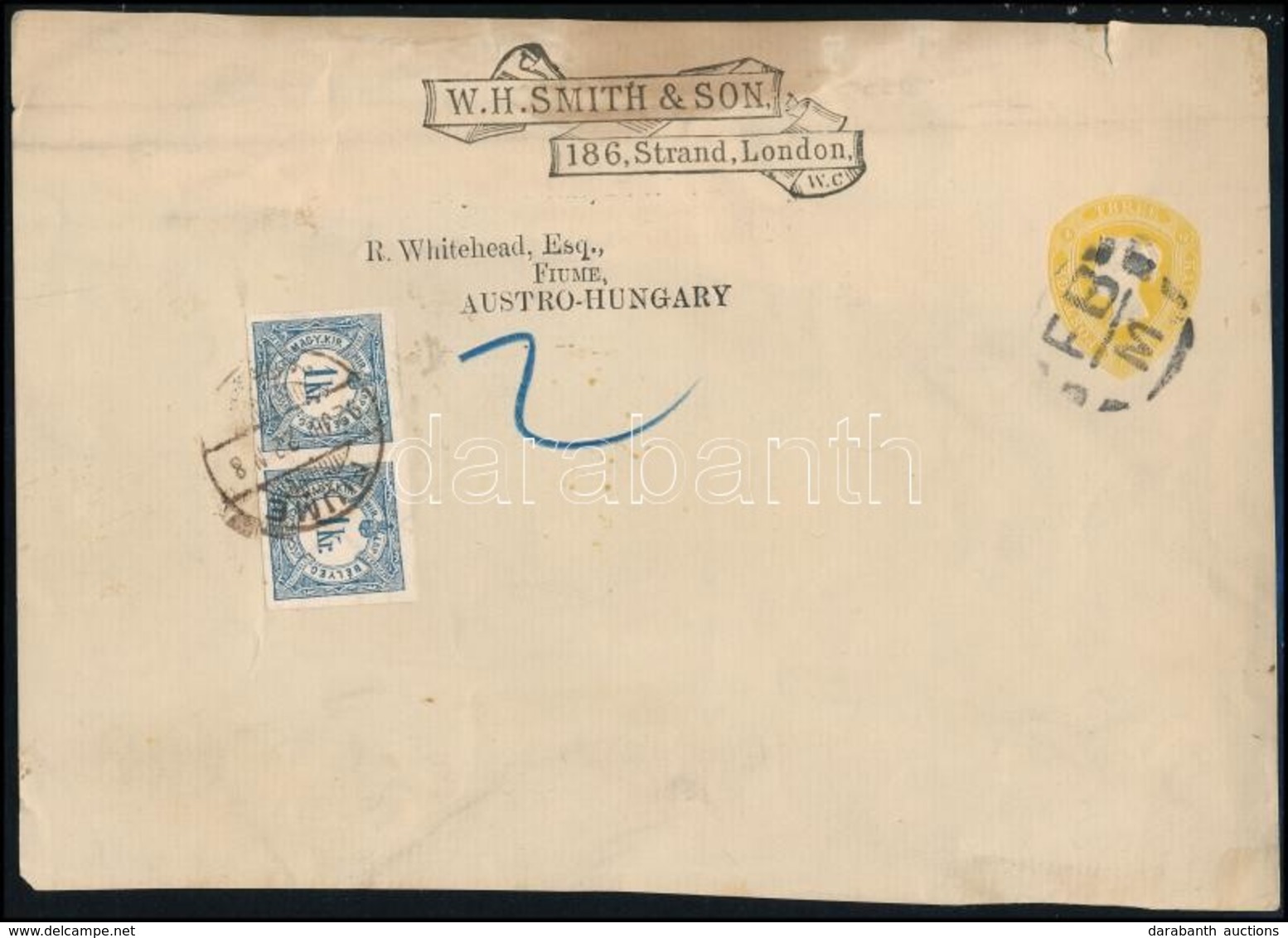 1892 Hírlapilleték Bélyeg Pár Angol Díjjegyes újságcímszalagon / Newspaper Duty Stamp Pair On British PS-wrapper 'FIUME' - Other & Unclassified