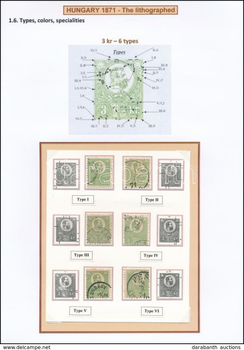 O 1871 Kőnyomat 3kr Típustanulmány, 6 Db Bélyeg / Mi 2 Type Study, 6 Stamps Ex Ryan - Sonstige & Ohne Zuordnung