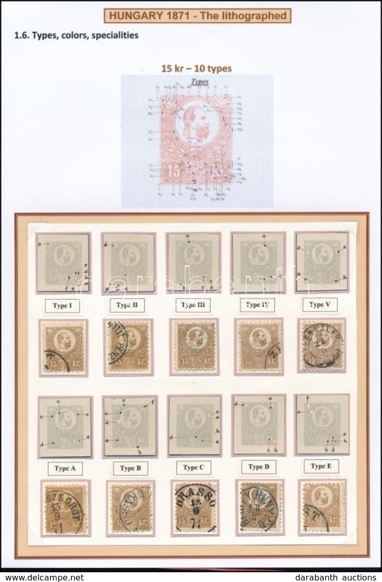 O 1871 Kőnyomat 15kr Típustanulmány, 10 Db Bélyeg / Mi 5 Type Study, 10 Stamps Ex Ryan - Other & Unclassified