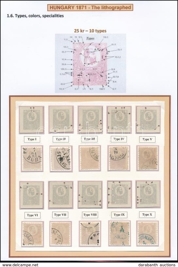 O 1871 Kőnyomat 25kr Típustanulmány, 10 Db Bélyeg / Mi 6 Type Study, 10 Stamps Ex Ryan - Other & Unclassified