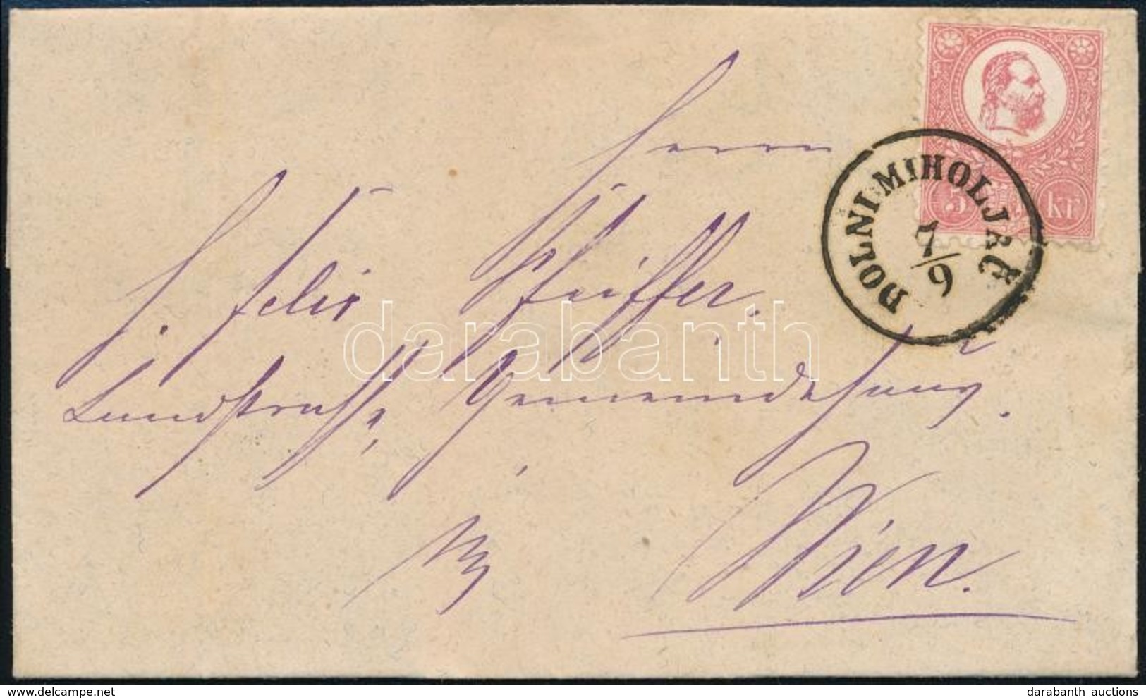 1871 Kőnyomat 5kr / Mi 3 On Cover 'DOLNI MIHOLJAC' - Wien - Sonstige & Ohne Zuordnung