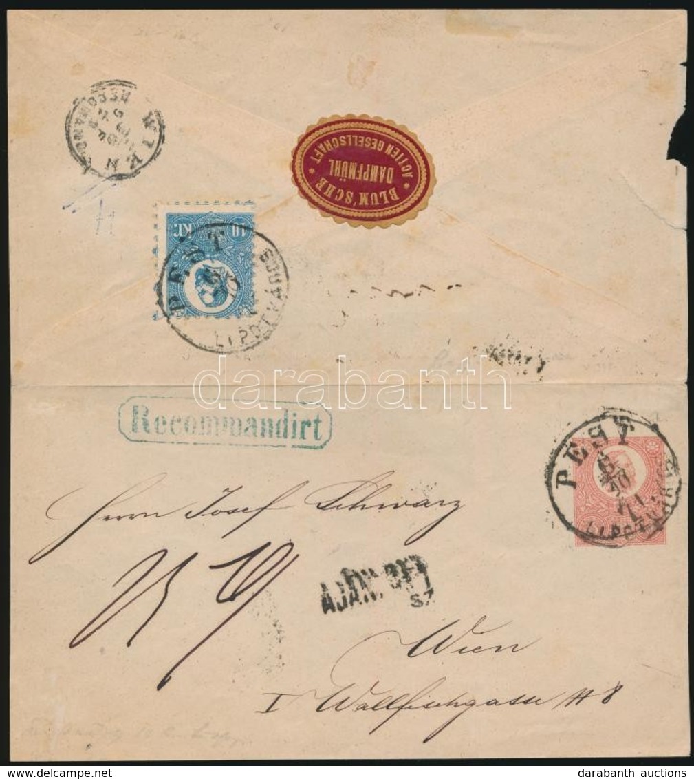 1871 5kr  Díjjegyes Boríték Kőnyomat 10kr Díjkiegészítéssel Ajánlott Levélként /  5kr PS-cover With Mi 4 Additional Fran - Autres & Non Classés