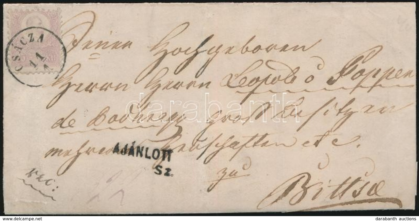 1872 Kőnyomat 25kr Ajánlott Levélen. Nagy Ritkaság A Ryan Gyűjteményből! / Mi 6 On Registered Cover 'CSÁCZA' -'ZSOLNA' - - Autres & Non Classés
