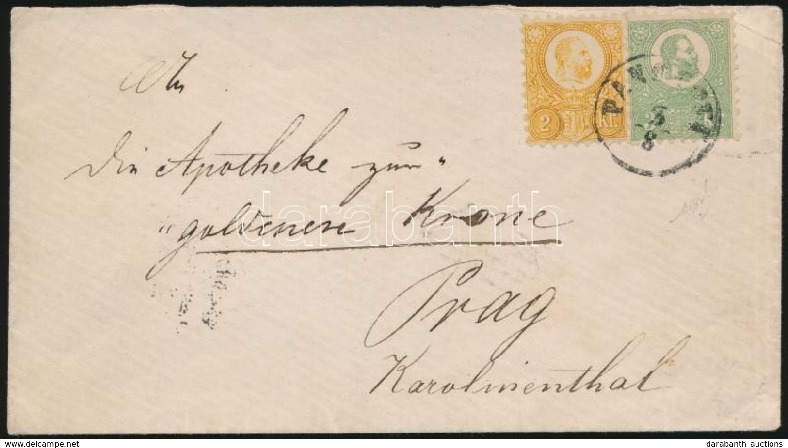 1872 Kőnyomat 3kr és Réznyomat 2kr Vegyes Bérmentesítés Levélen Prágába / Mi 2 + 8, Mixed Franking On Cover 'PANCSOVA' - - Autres & Non Classés