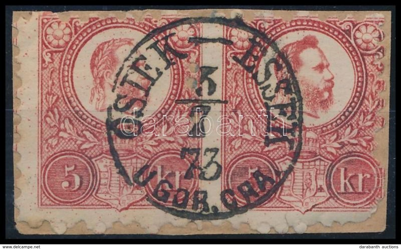 1871 Réznyomat 5kr Pár 'tarajos' Lemezhibával, Látványosan Elfogazva / Pair With Plate Flaw And Shifted Perforation 'OSI - Autres & Non Classés