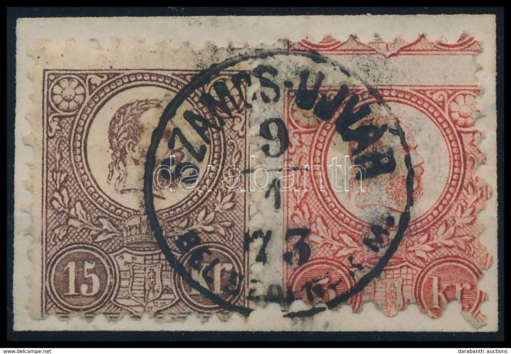 1871 5kr + 15kr Kivágáson, Az 5kr Látványosan Elfogazva / On Cutting, 5kr With Shifted Perforation 'SZAMOS-UJVÁR' - Autres & Non Classés