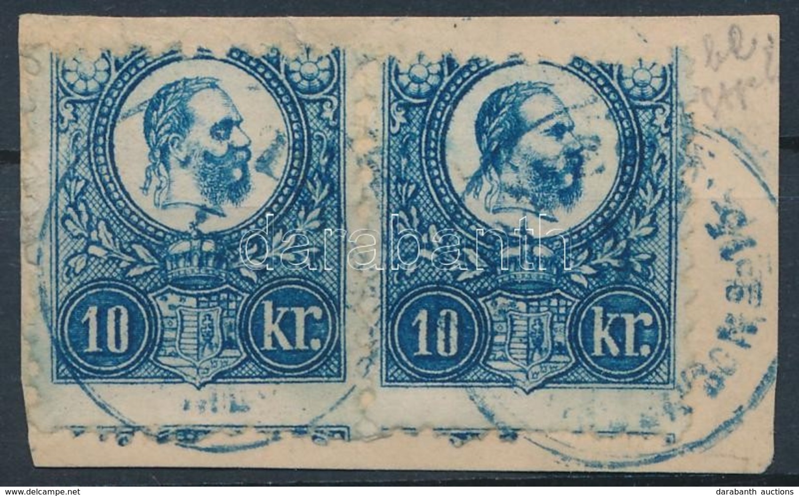 1871 Réznyomat 2 X 10kr Képbe Fogazva Kivágáson / Shifted Perforation On Cutting, Kék / Blue 'BRIEFSAMMLUNG' - Autres & Non Classés