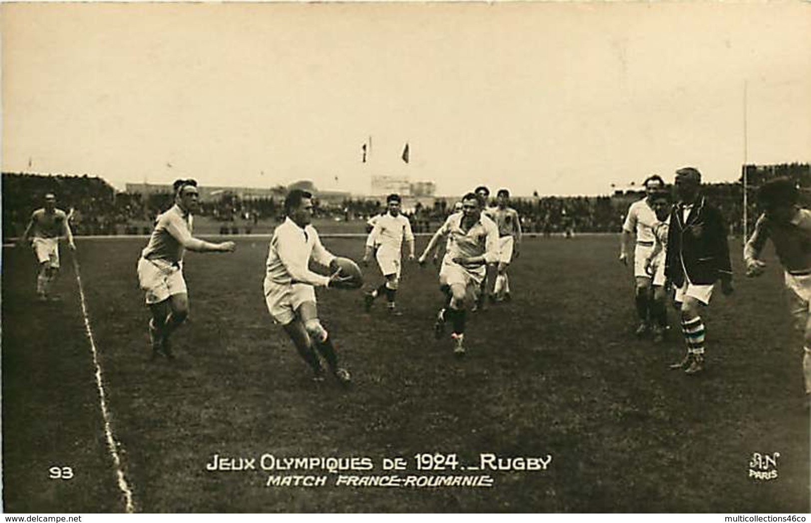 120419 - CARTE PHOTO SPORT RUGBY Jeux Olympiques 1924 équipe France Liste Joueurs Stade Toulousain Roumanie COLOMBES - Rugby