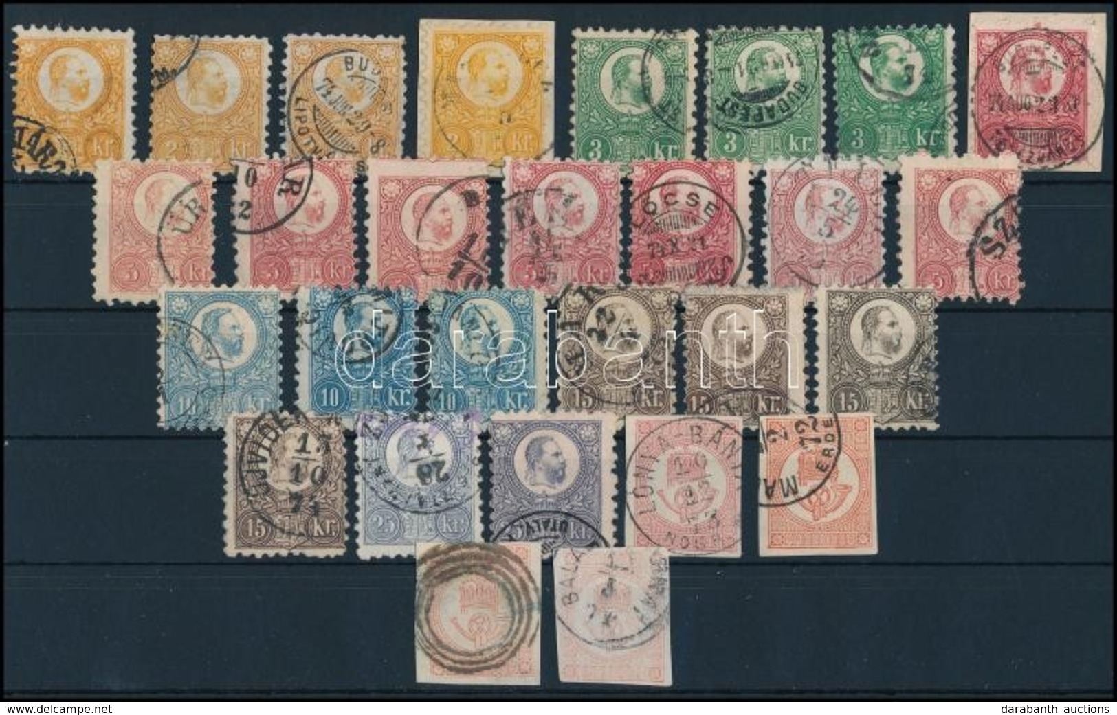 O 1871 Réznyomat 2 Sor Színváltozatokkal + Hírlapbélyegek, 28 Db / 28 Stamps Ex Mi 8-14 Incl. Colour Varieties - Other & Unclassified