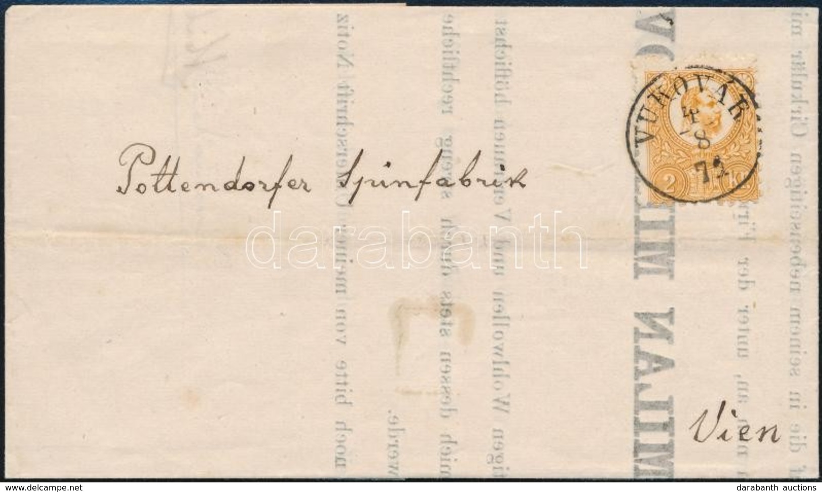 1871 Réznyomat 2kr / Mi 8 On Cover 'VUKOVÁR' - Wien - Andere & Zonder Classificatie