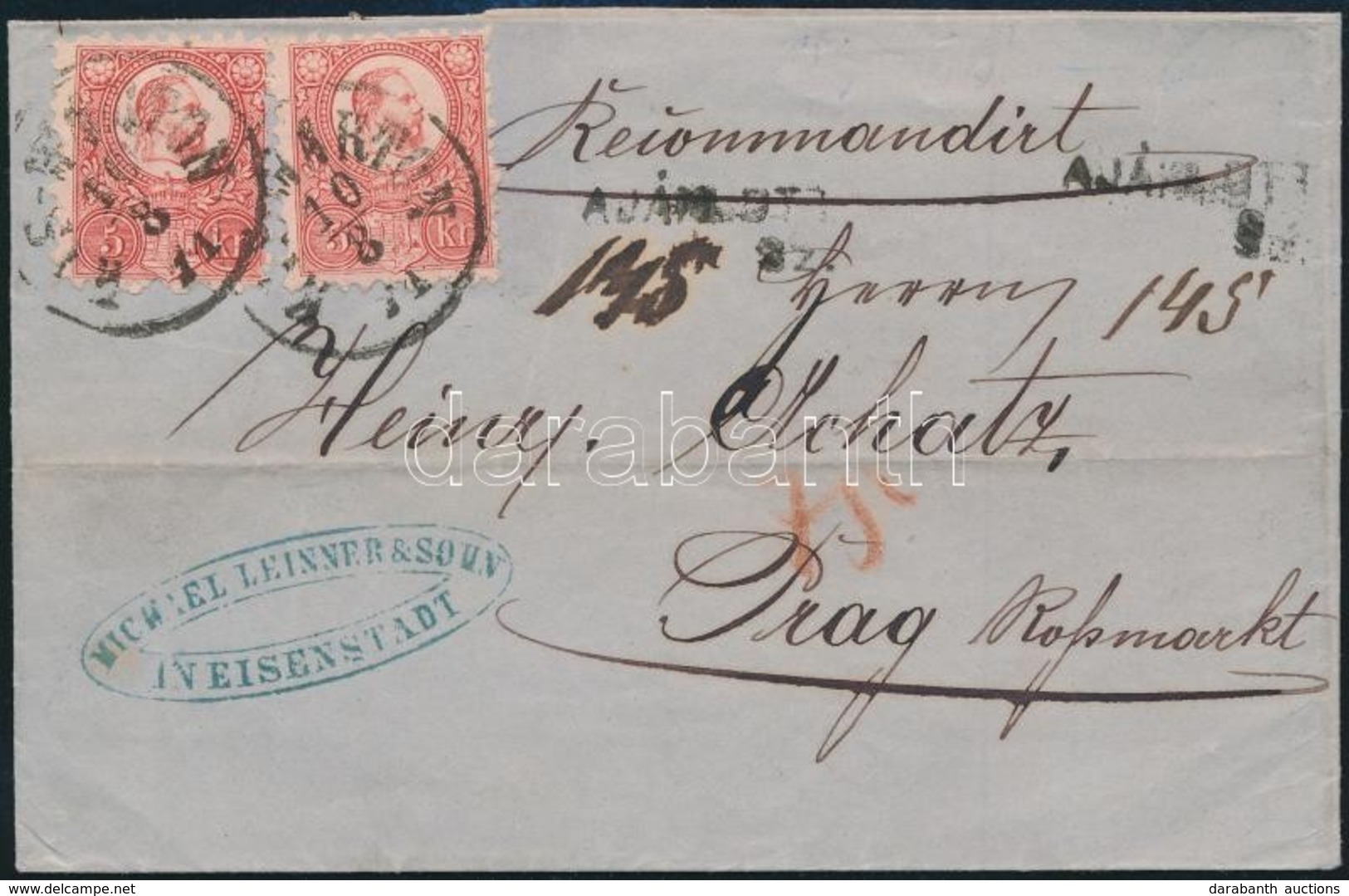 1871 Réznyomat 2 X 5kr Ajánlott Levélen + Félbe Vágott 5kr A Hátoldalon (1 Bélyeg Hiányzik) / 2 X 5kr On Registered Cove - Andere & Zonder Classificatie