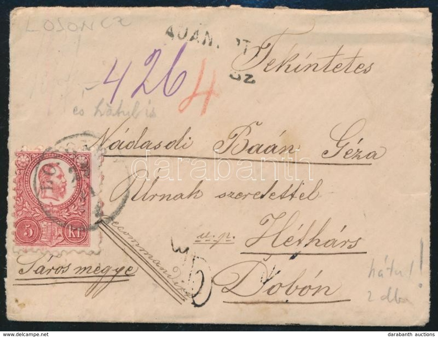 ~1871 3 X 5kr Ajánlott Levélen / On Registered Cover 'LOSONCZ' - 'HÉTHÁRS' - Dobó - Other & Unclassified