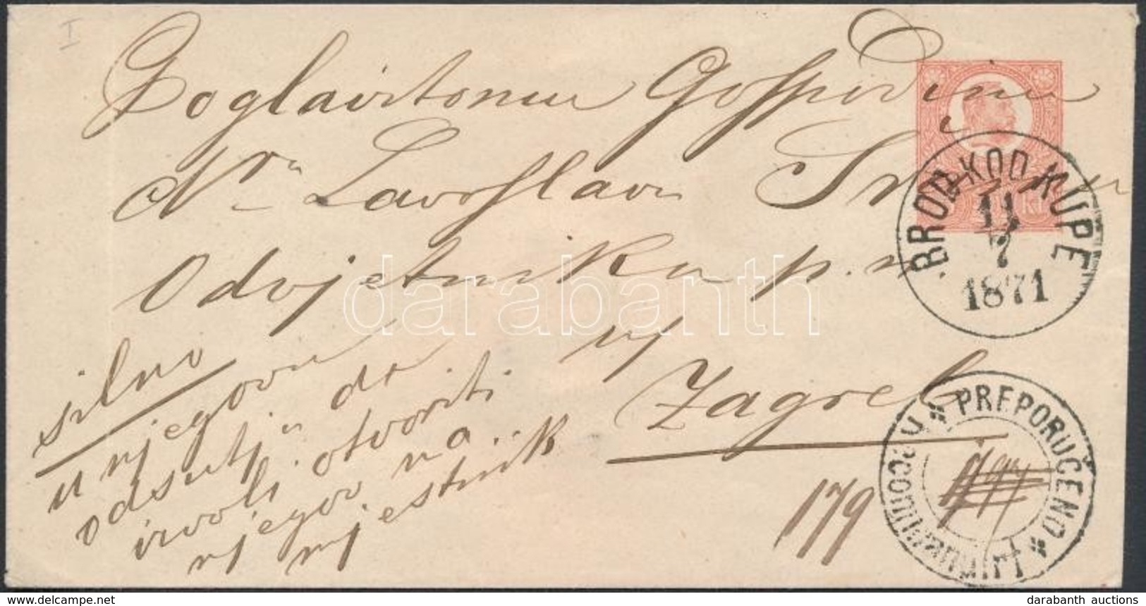 1871 Réznyomat 10kr 5kr Díjjegyes Borítékon Ajánlott Levélként / Mi 11 On 5kr PS-cover As Registered Cover  'BROD KOD KU - Autres & Non Classés