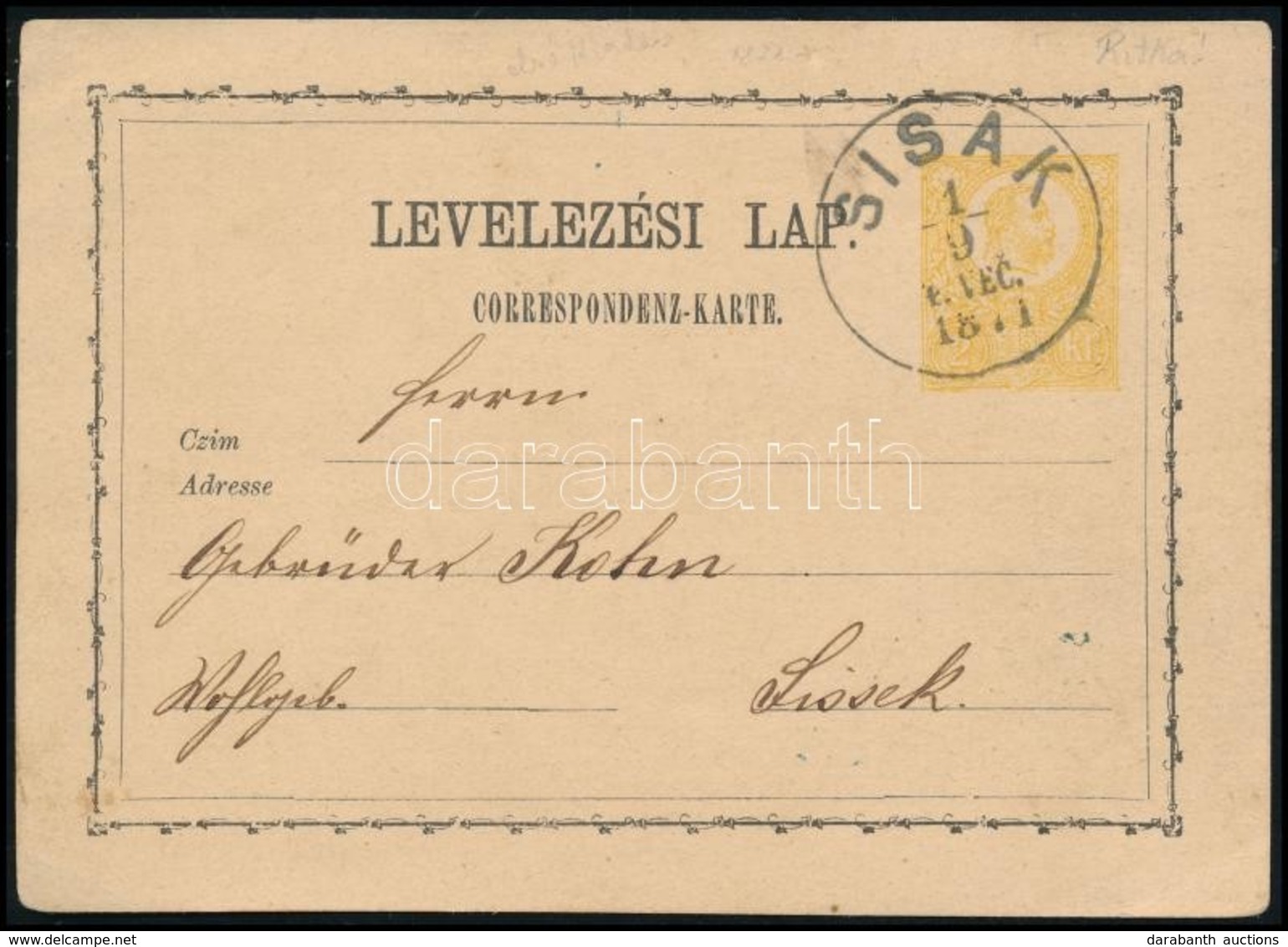 1871 Díjjegyes Levelezőlap / PS-card 'SISAK' - Other & Unclassified