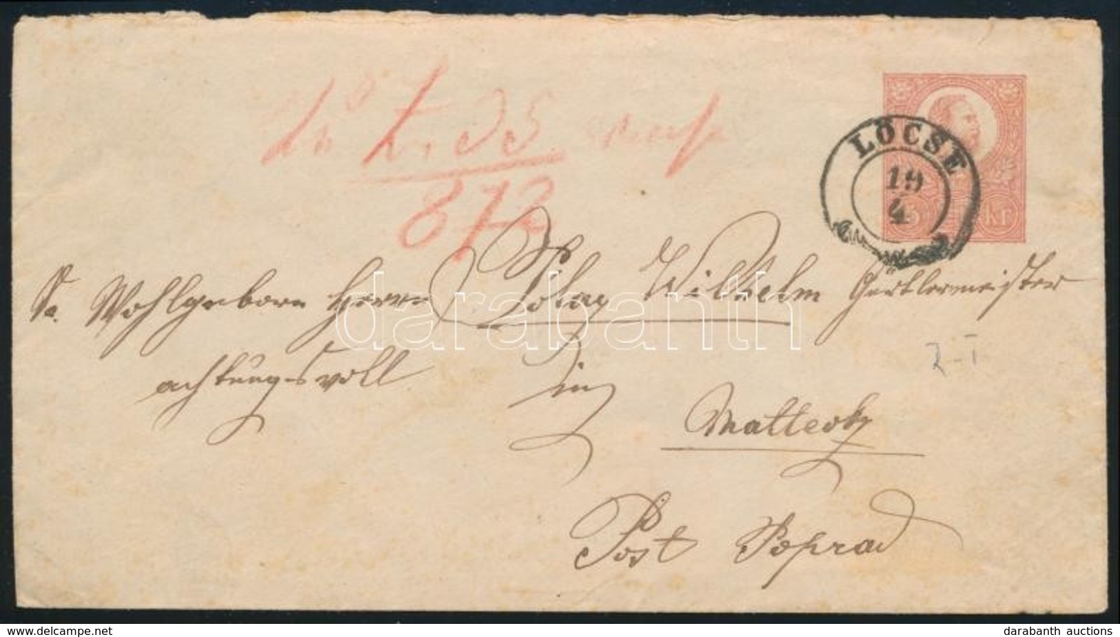 1872 5kr Díjjegyes Boríték / PS-cover 'LŐCSE' - Poprád - Other & Unclassified