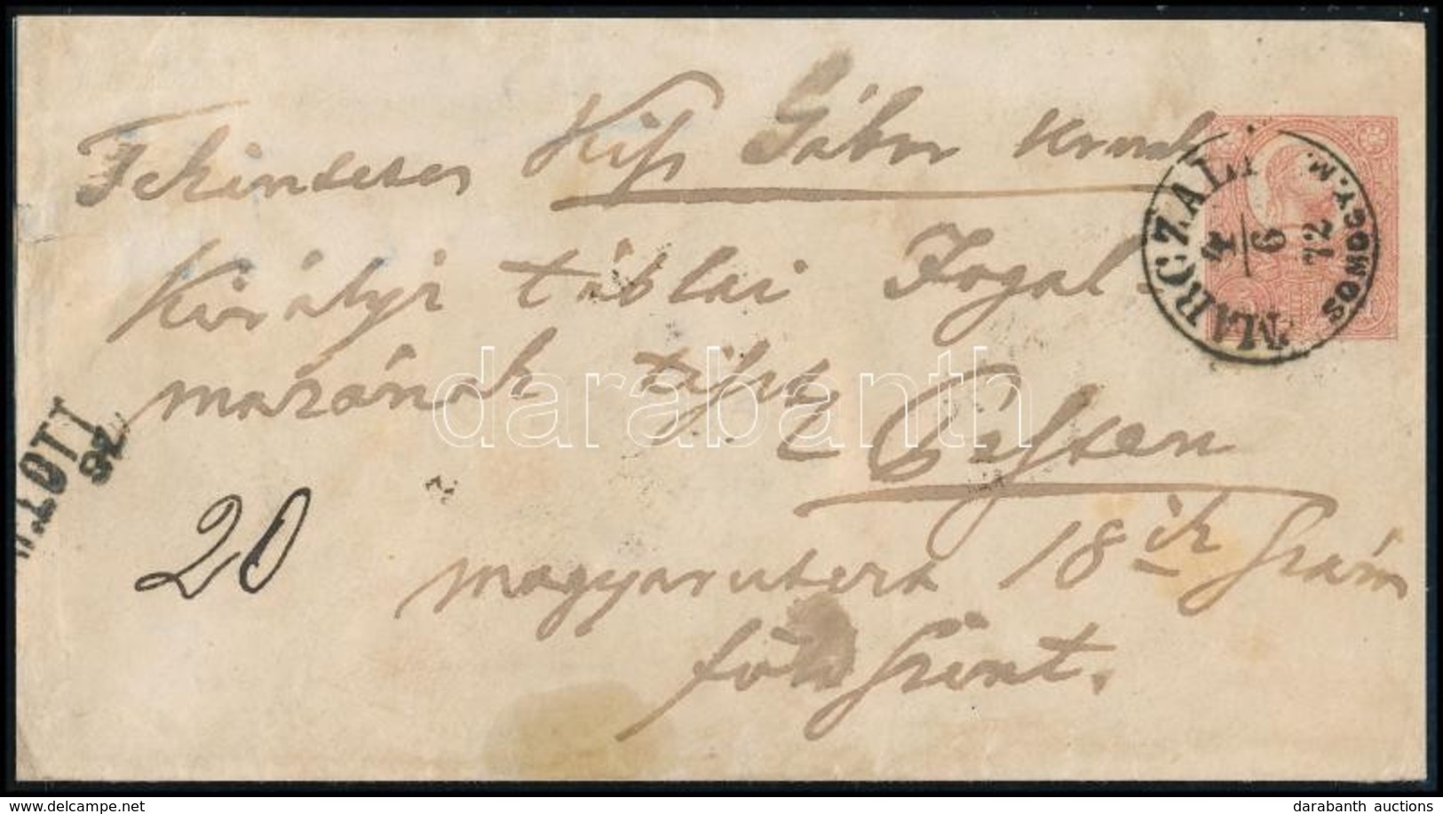 1872 5kr Díjjegyes Levél Hátoldalán Réznyomat 10kr Díjkiegészítéssel / PS-cover With 10kr Additional Franking 'MARCZALI  - Other & Unclassified