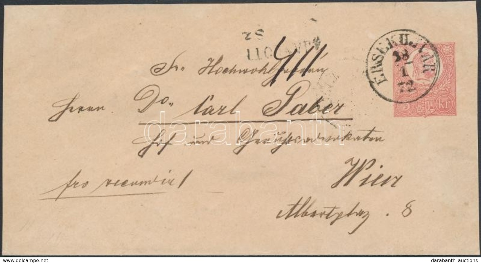 1872 Réznyomat 10kr 5kr Díjjegyes Borítékon Ajánlott Levélként / Mi 11 On 5kr PS-cover As Registered Cover 'ÉRSEKÚJVÁR'  - Other & Unclassified