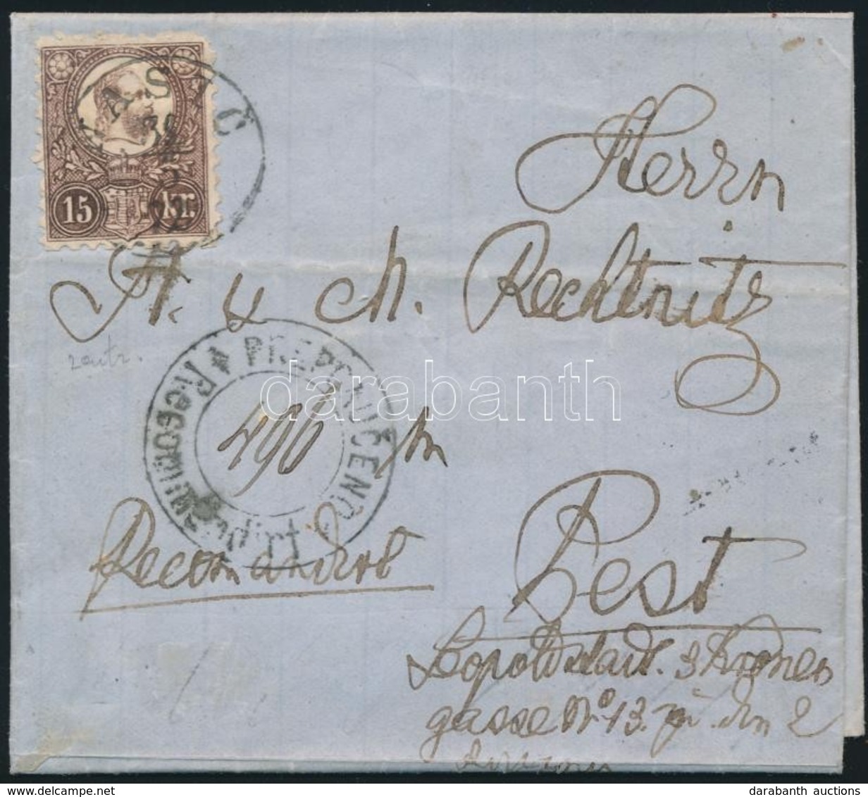 1872 Réznyomat 15kr Ajánlott Levélen / Mi 11 On Registered Cover 'NASIC' + Kétnyelvű Ajánlási Bélyegzés / + Bilingual Re - Other & Unclassified