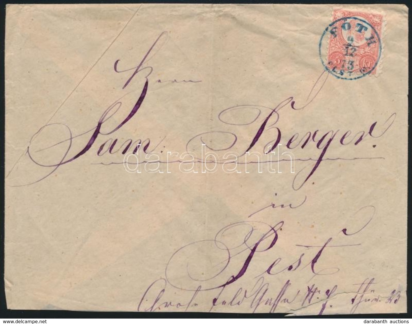 1873 Réznyomat 5kr Levélen / Mi 10 On Cover, Kék / Blue 'FÓTH PEST M' (Gudlin 600 P) - Pest - Other & Unclassified