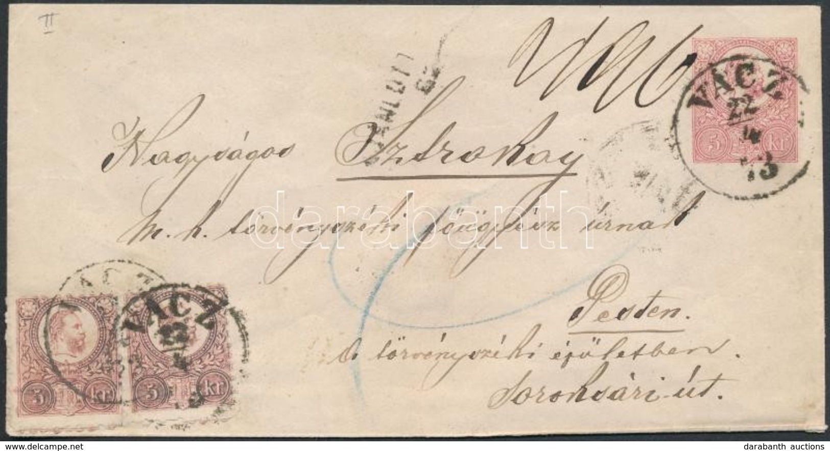 1873 Réznyomat 5kr Ajánlott Díjjegyes Boríték 2 X 5kr Díjkiegészítéssel / Registered PS-cover With 2 X Mi 10 Additional  - Other & Unclassified