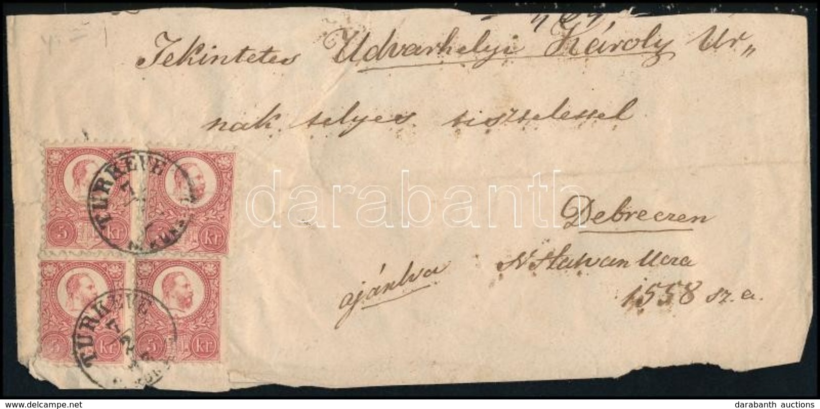 1873 Réznyomat 4 X 5kr Hiányos, Hajtott Ajánlott Levélen / On Demaged, Folded Registered Cover 'TURKEVE N. KUNSÁG' - 'KI - Other & Unclassified