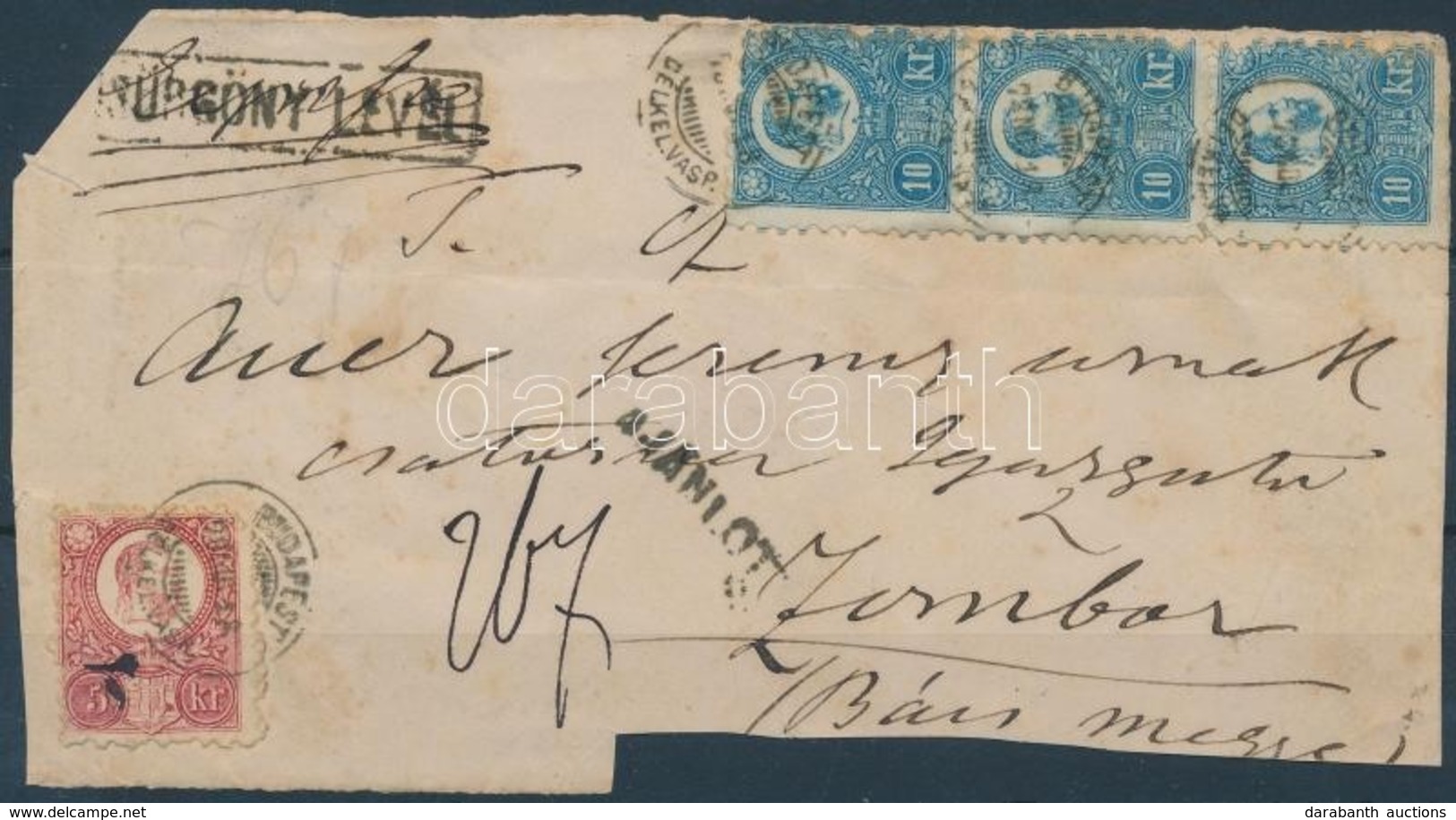 1873 2. Súlyfokozatú Távolsági Expressz Ajánlott Levél Előlapja Réznyomat 5kr + 10kr Hármascsík Bérmentesítéssel / Mi 10 - Other & Unclassified