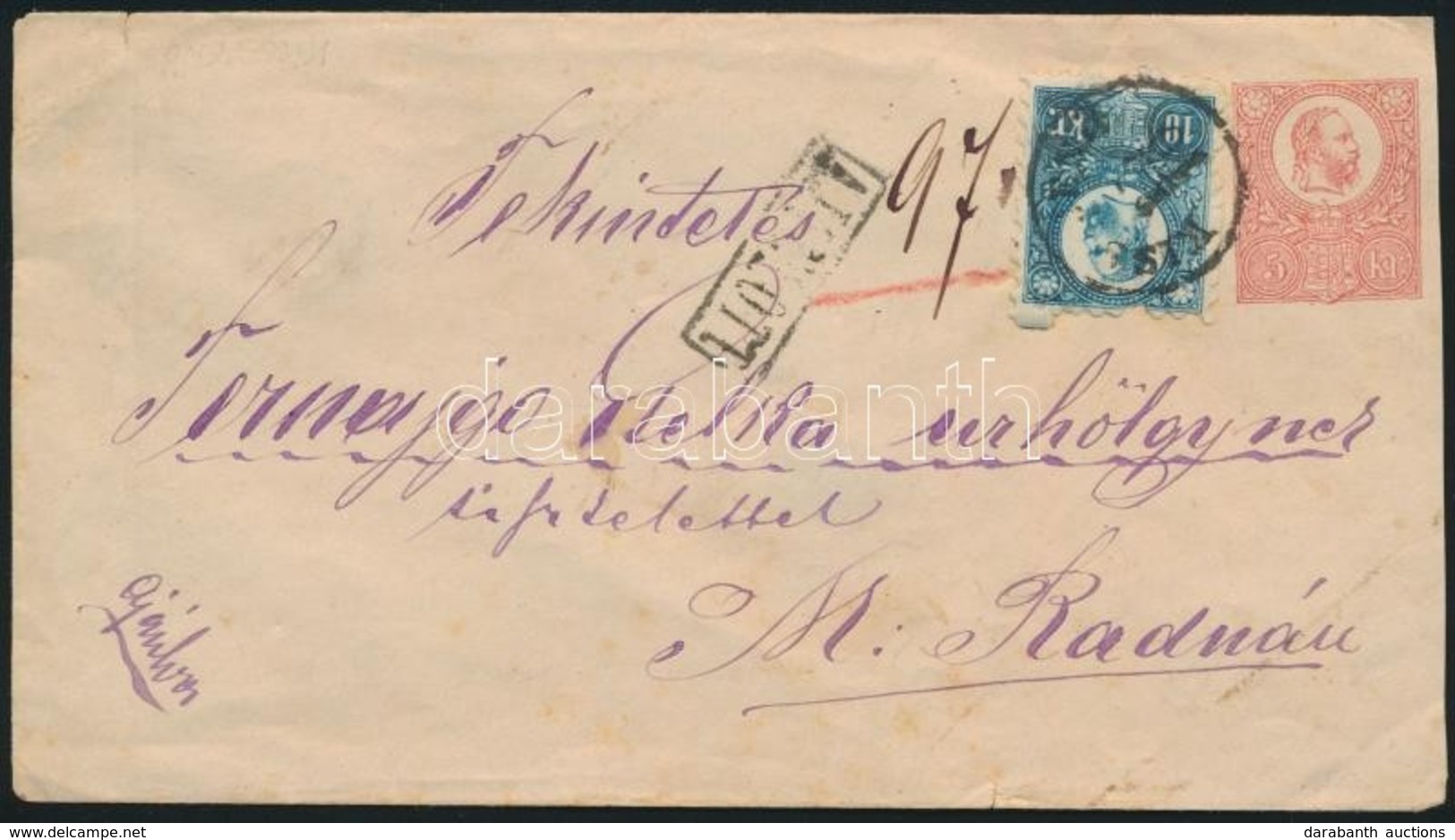 ~1873 Réznyomat 10kr 5kr Díjjegyes Borítékon / Mi 11 On 5kr PS-cover 'KISS JENŐ' - 'M. RADNA' - Autres & Non Classés