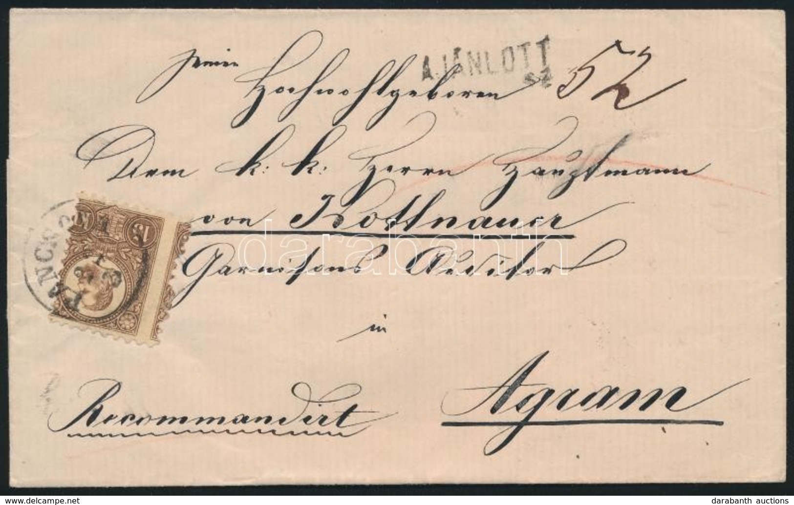 1875 Látványosan Képbe Fogazott Réznyomat 15kr Ajánlott Levélen / Mi 11 With Strongly Shifted Perforation On Registered  - Other & Unclassified