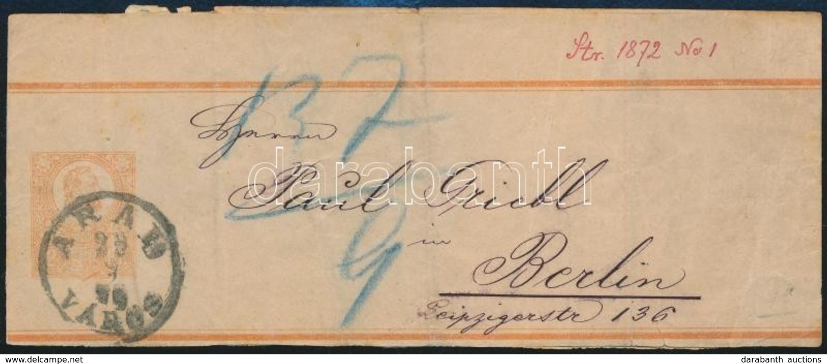 ~1875 Díjjegyes Címszalag Berlinbe / PS-wrapper To Berlin 'ARAD VÁROS' - Other & Unclassified