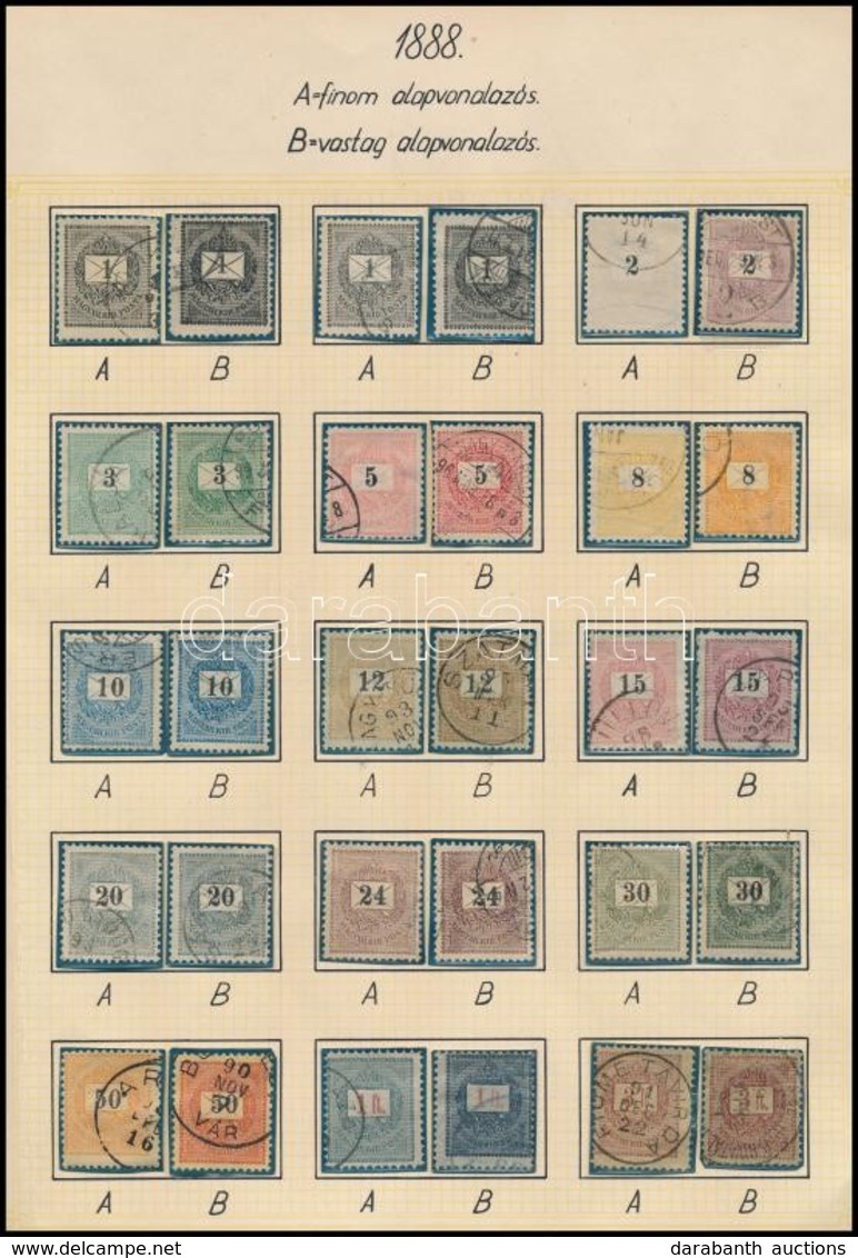 O 1888/89 15 Klf Krajcáros érték Finom és Vastag Alapvonalkázással Papírlapon Feldolgozva / 15 Different Stamps With Fin - Autres & Non Classés