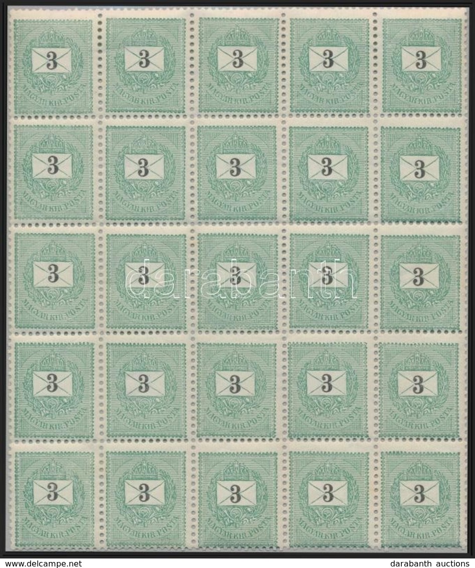 ** 1889 3kr 'E' Elfogazott 25-ös Tömb (25.000+++) / Mi 29 B Block Of 25 With Shifted Perforation - Autres & Non Classés