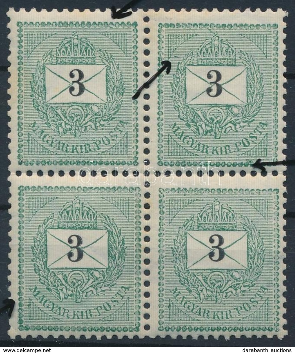 ** 1898 3kr Négyestömb Klf Lemezhibákkal / Block Of 4 With Plate Flaws - Sonstige & Ohne Zuordnung