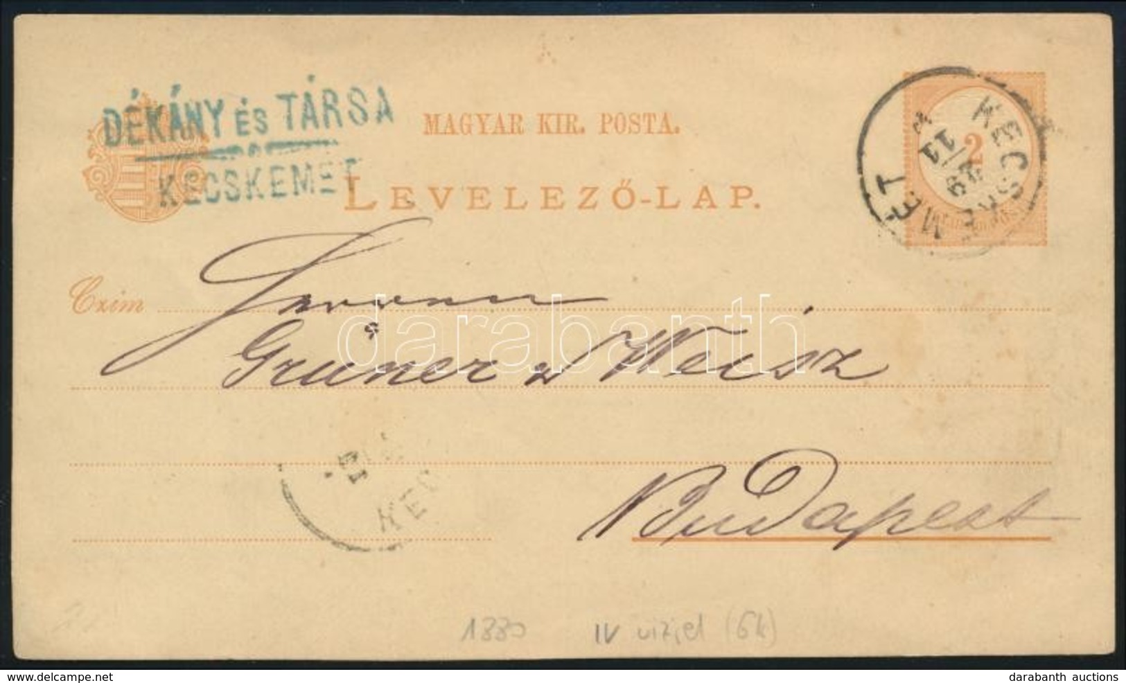 1880 2kr Díjjegyes Levelezőlap IV. Vízjellel (6.000) / 2kr PS-card With Watermark IV. 'KECSKEMÉT' - Autres & Non Classés